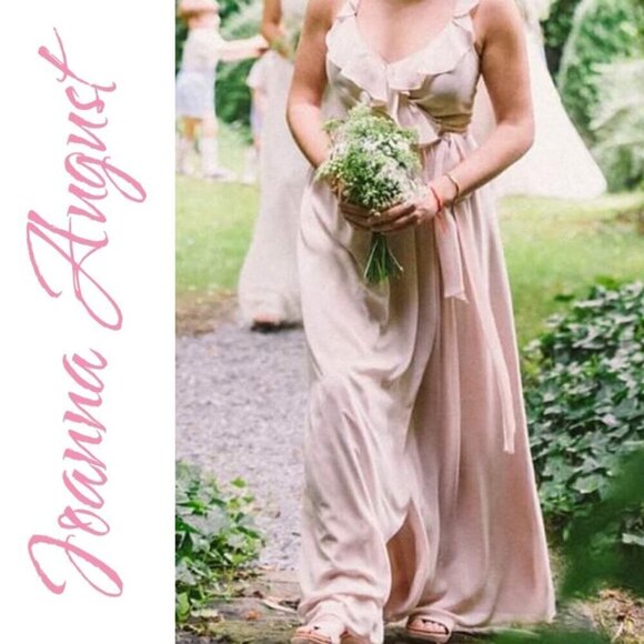 JOANNA AUGUST Lacey Blush Pink Formal V-Neck Wedding Party Ruffle Wrap Dress, XS - Picture 6 of 8